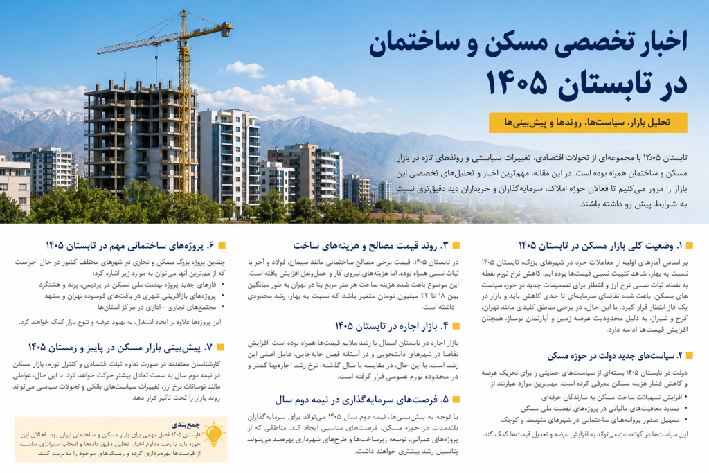اخبار تخصصی مسکن و ساختمان در تابستان ۱۴۰۵؛ بازار در انتظار تصمیم‌های تازه